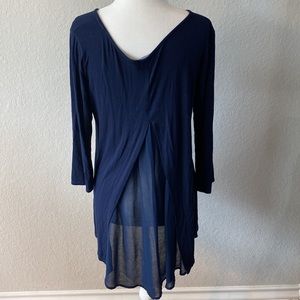 Navy Basic 3/4 sleeve blouse with chiffon detail in back